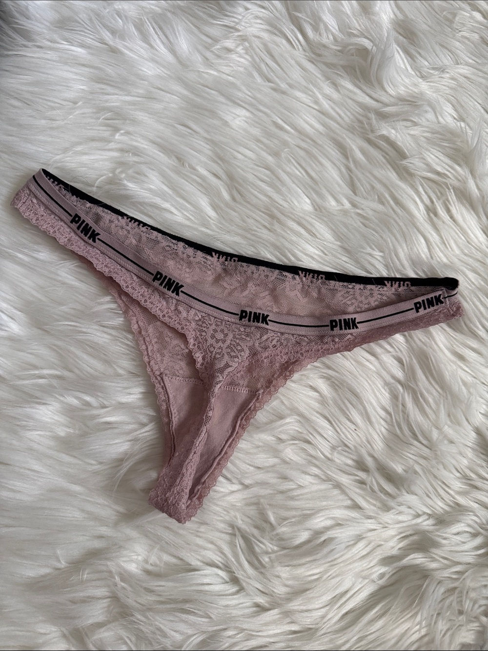Vintage Victoria’s Secret PINK Lace Thong Panty in Dusty Rose - Picture 2 of 3